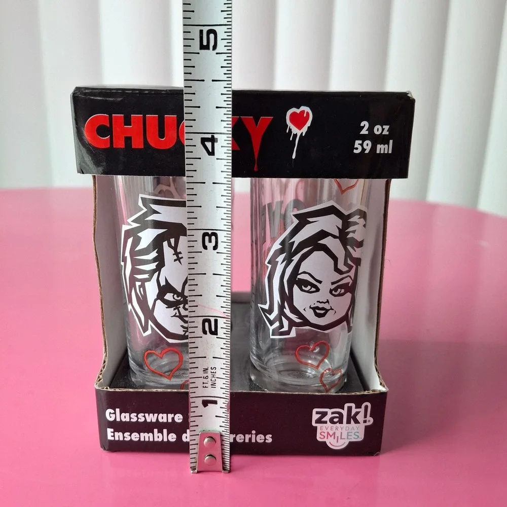 Zak Designs Chucky & Tiffany 2oz Shot Glass Set of 4 Horror Movie Child's Play